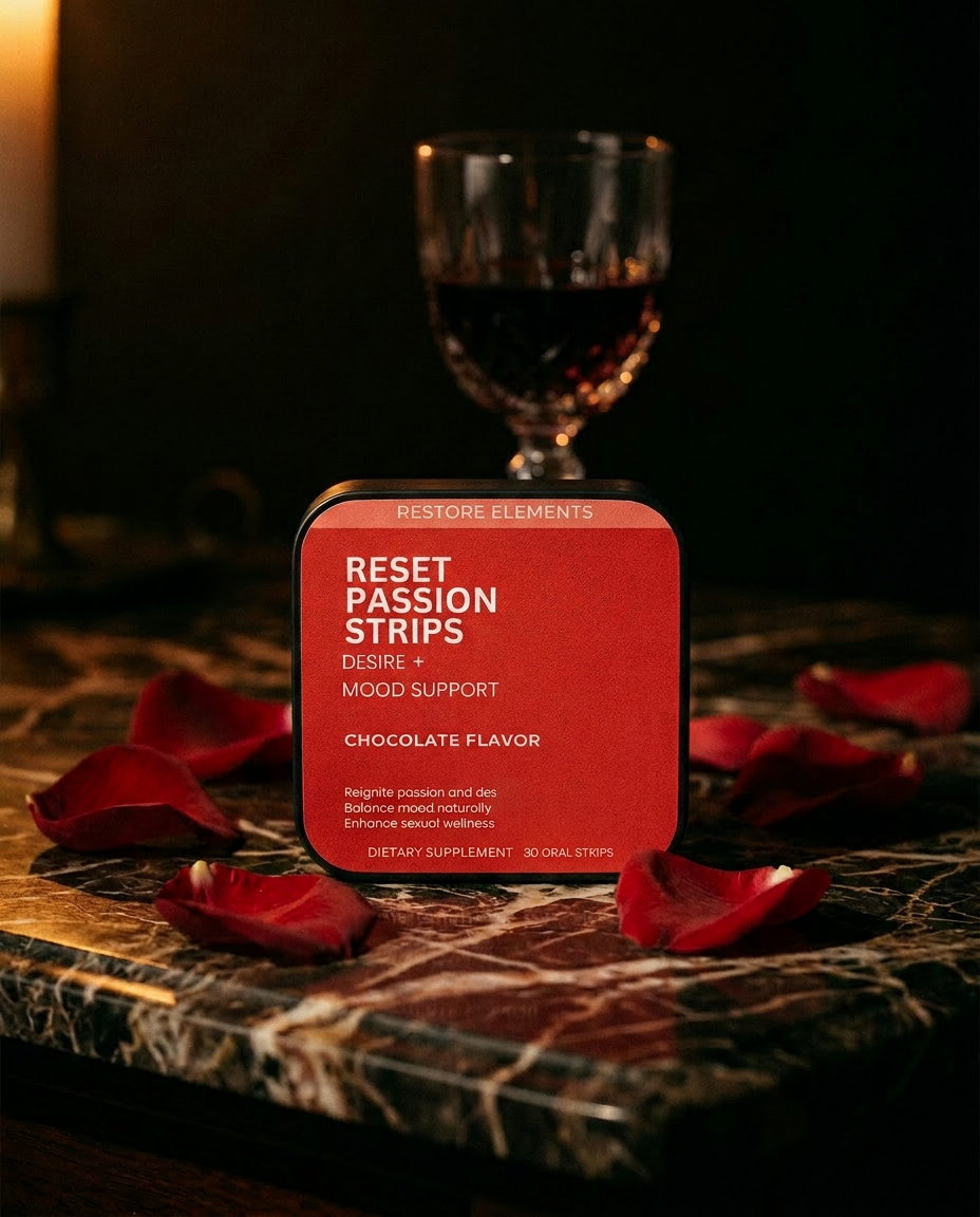 Reset Passion Strips tin tucked in a leather travel pouch