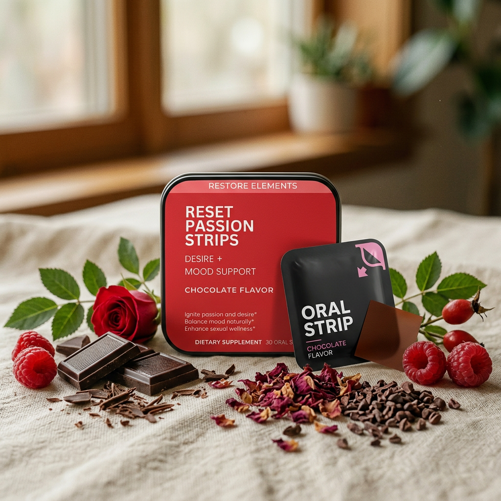 Reset Passion Strips bottle in a realistic daily routine setting