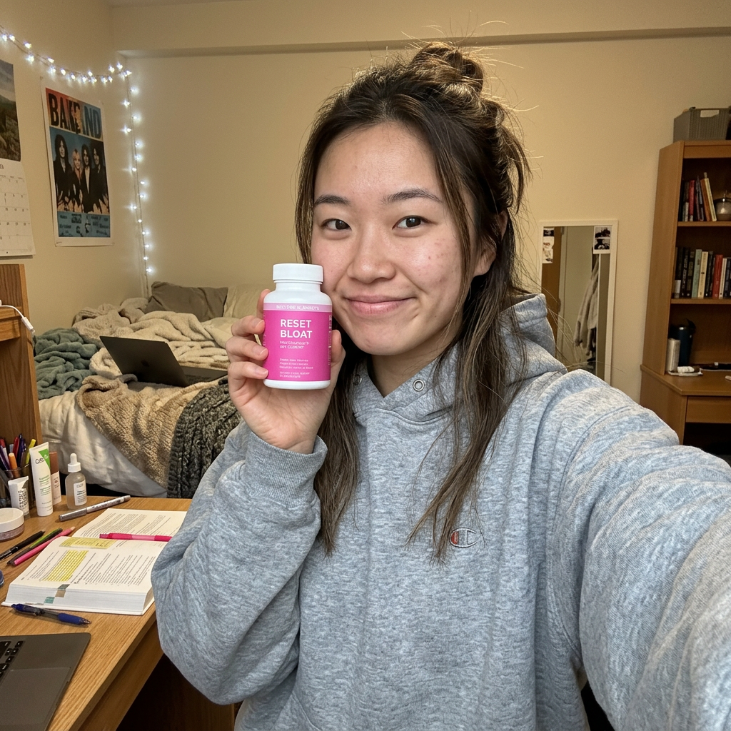 Reset Bloat — dorm room selfie